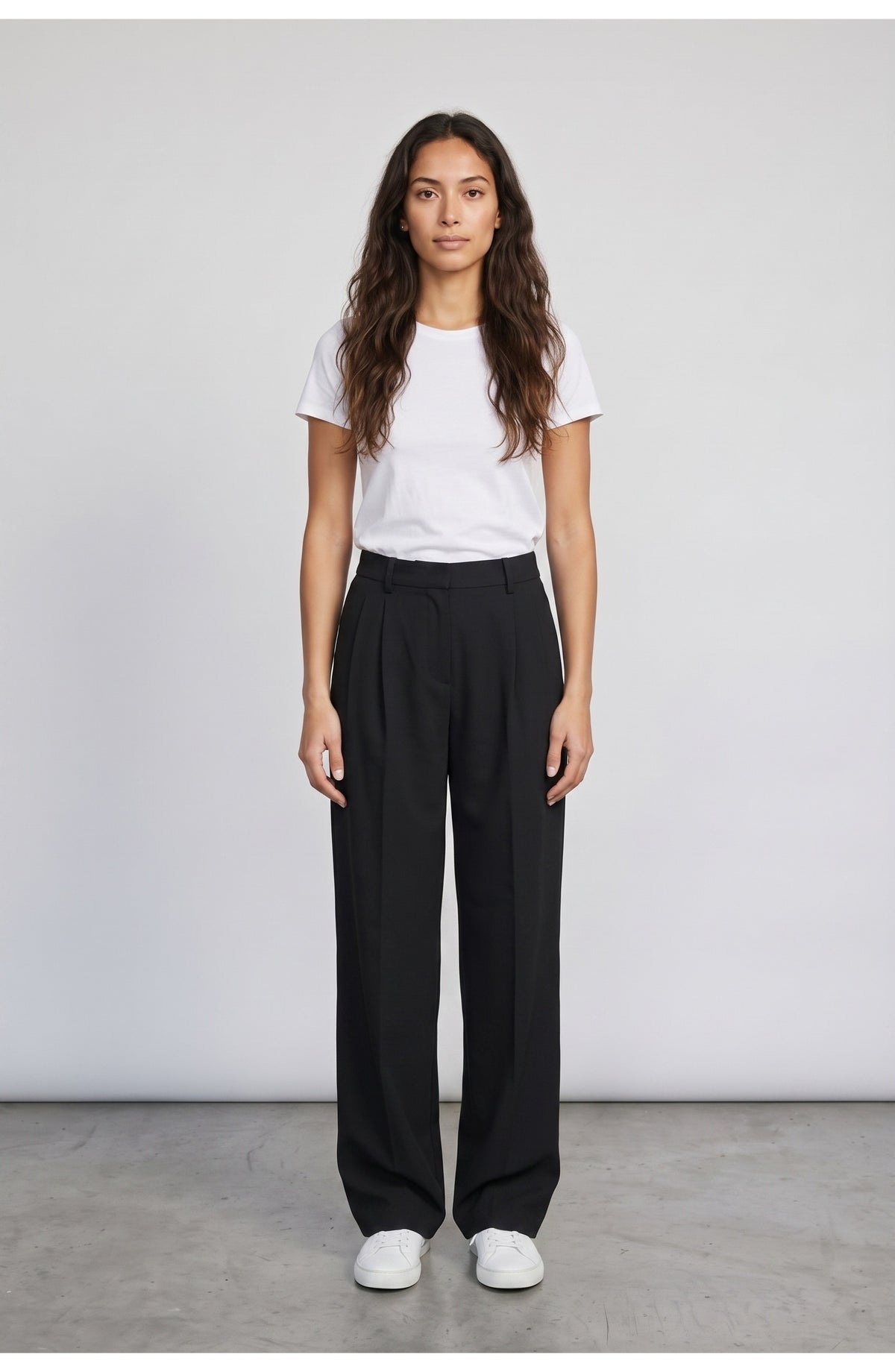 Women's Wide Leg Pants in Black, front view