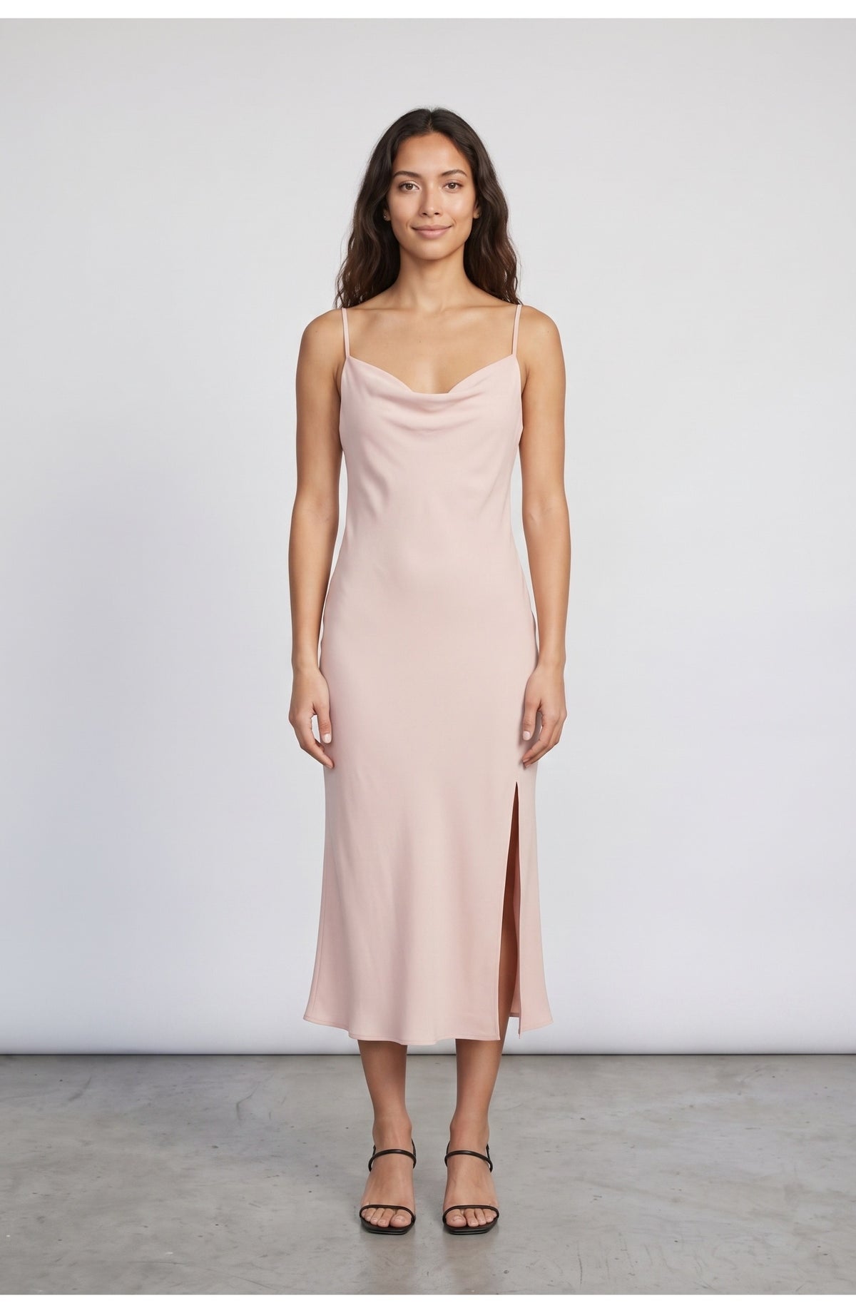 Women's Slip Midi Dress in Blush Pink, front view