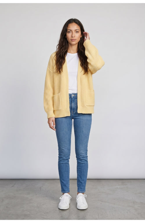 Women's Chunky Cardigan in Butter Yellow, front view