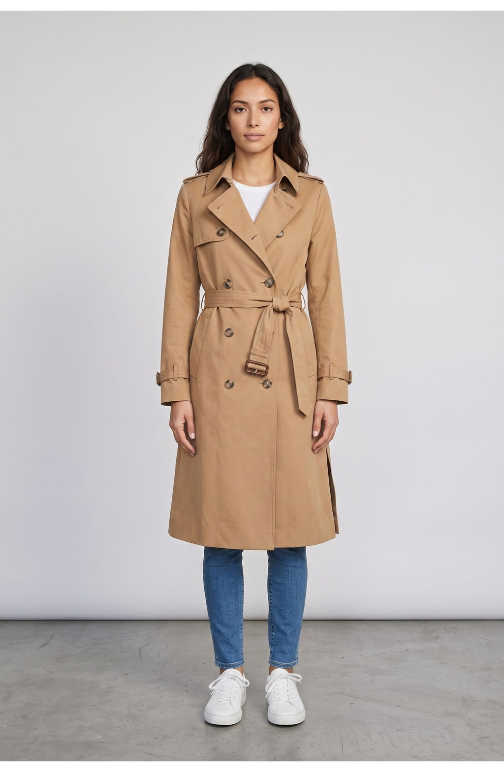 Women's Trench Coat in Camel, front view