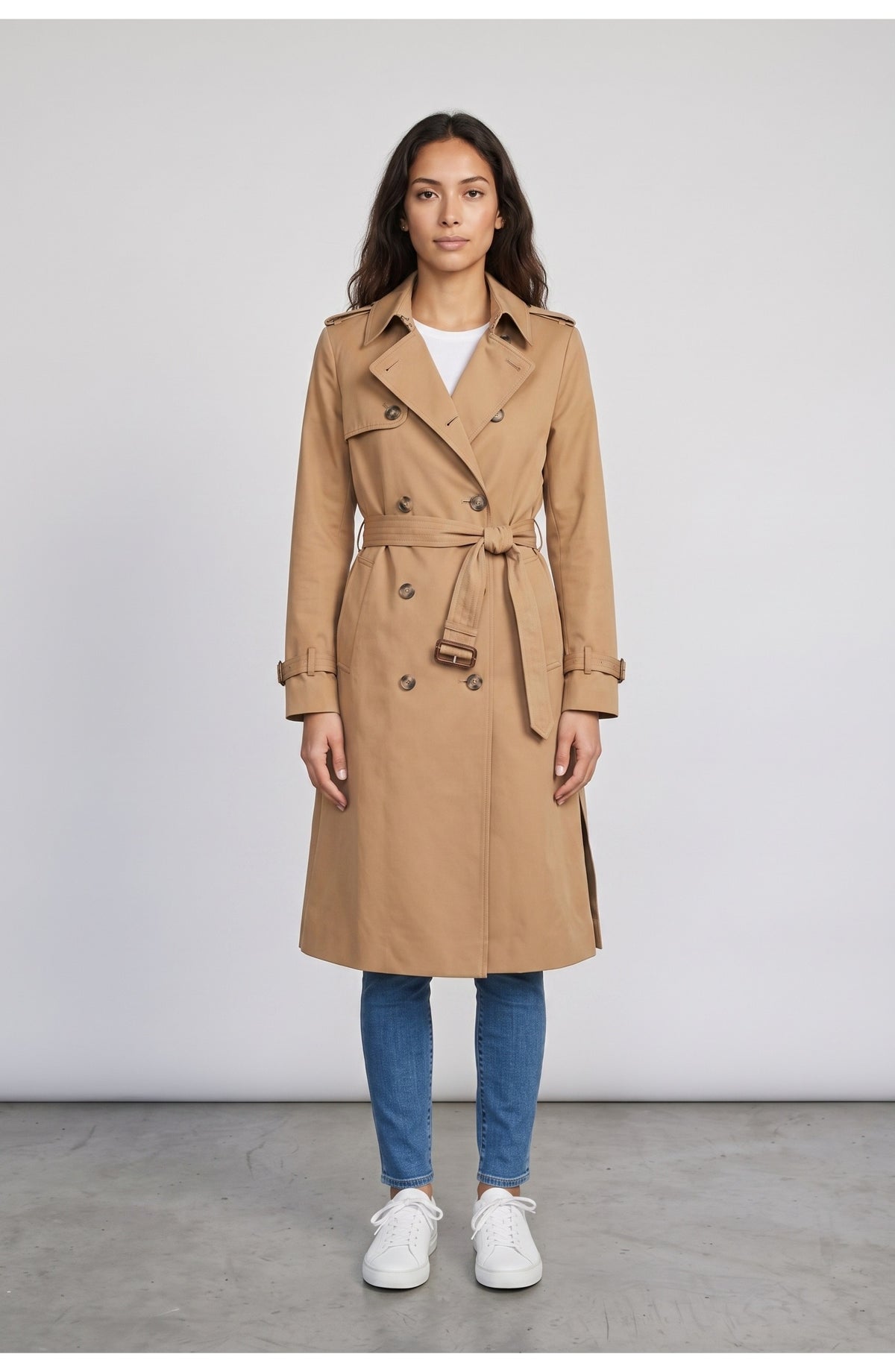 Women's Trench Coat in Camel, front view