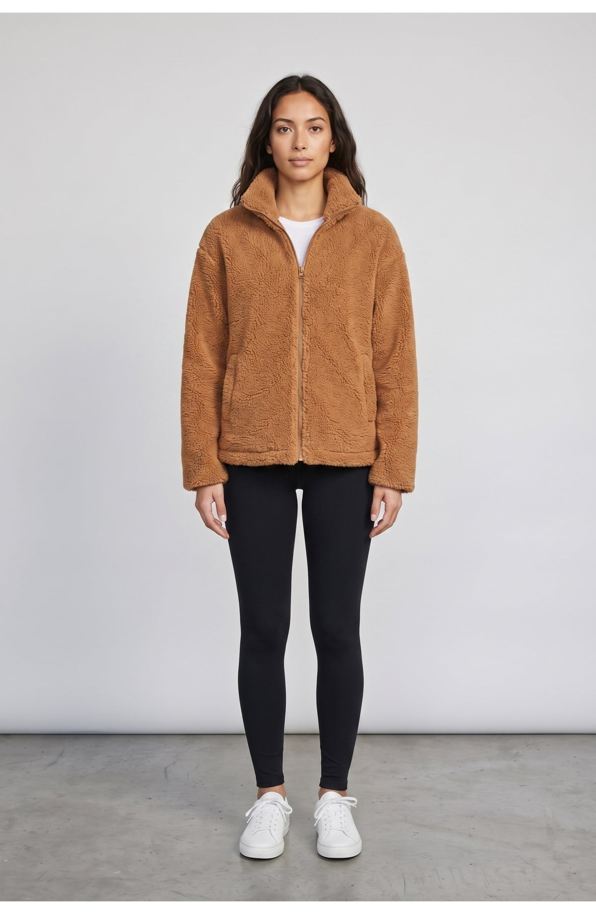 Women's Teddy Jacket in Caramel, front view