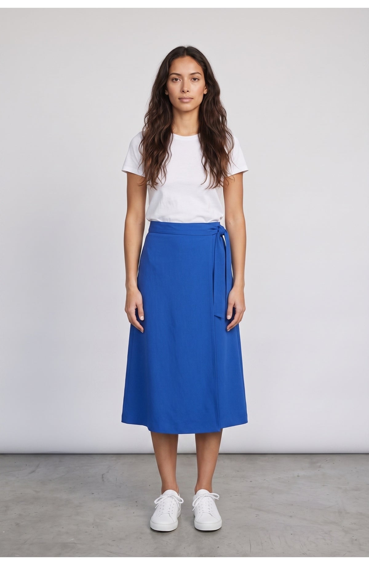 Women's Wrap Midi Skirt in Cobalt Blue, front view