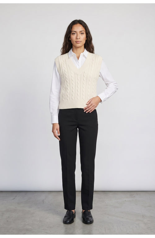 Women's Cable Knit Vest in Cream, front view