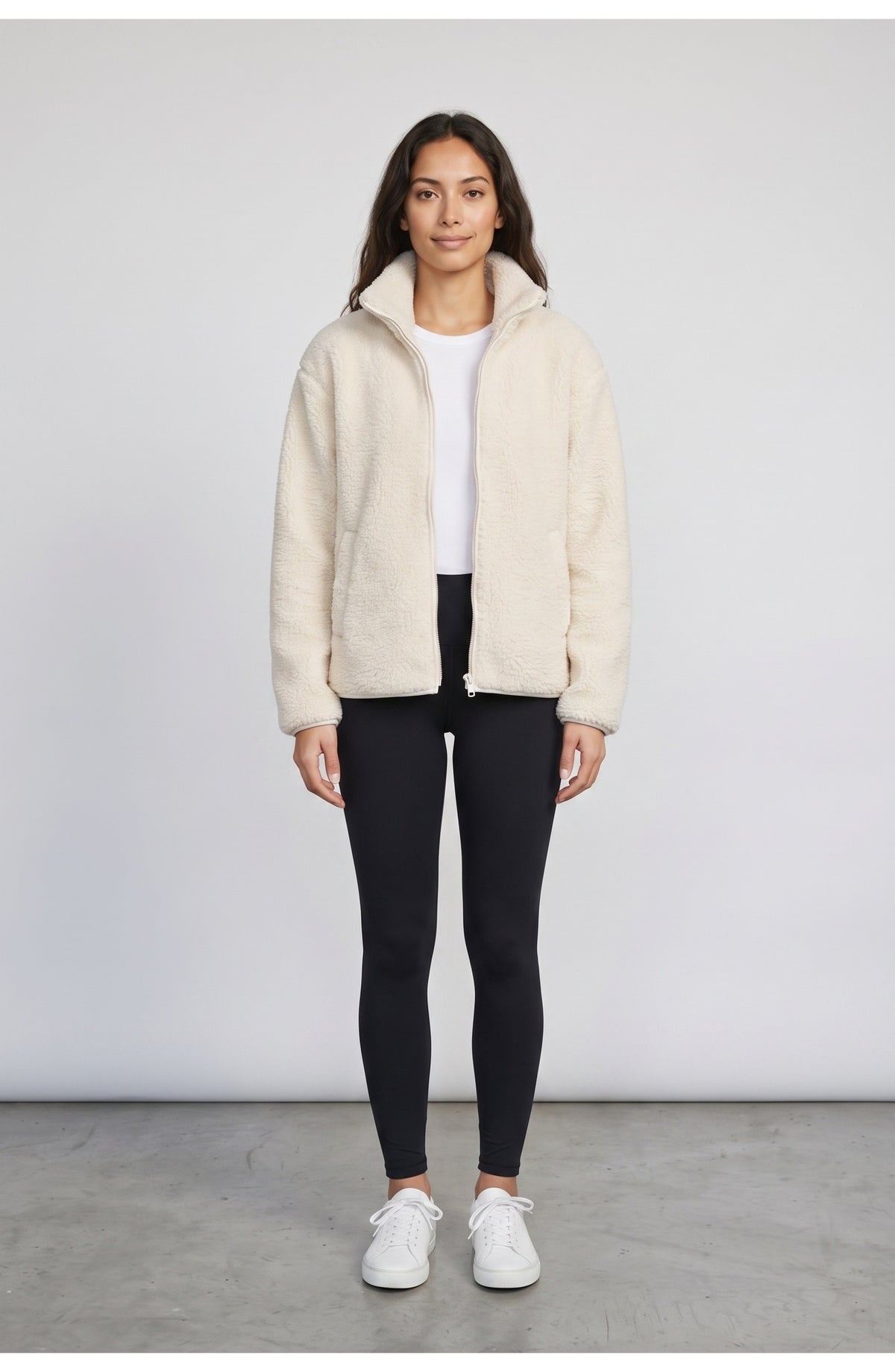 Women's Teddy Jacket in Cream, front view
