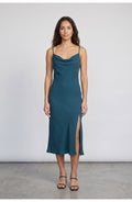 Women's Slip Midi Dress in Deep Teal, front view
