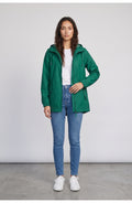 Women's Hooded Rain Jacket in Emerald, front view