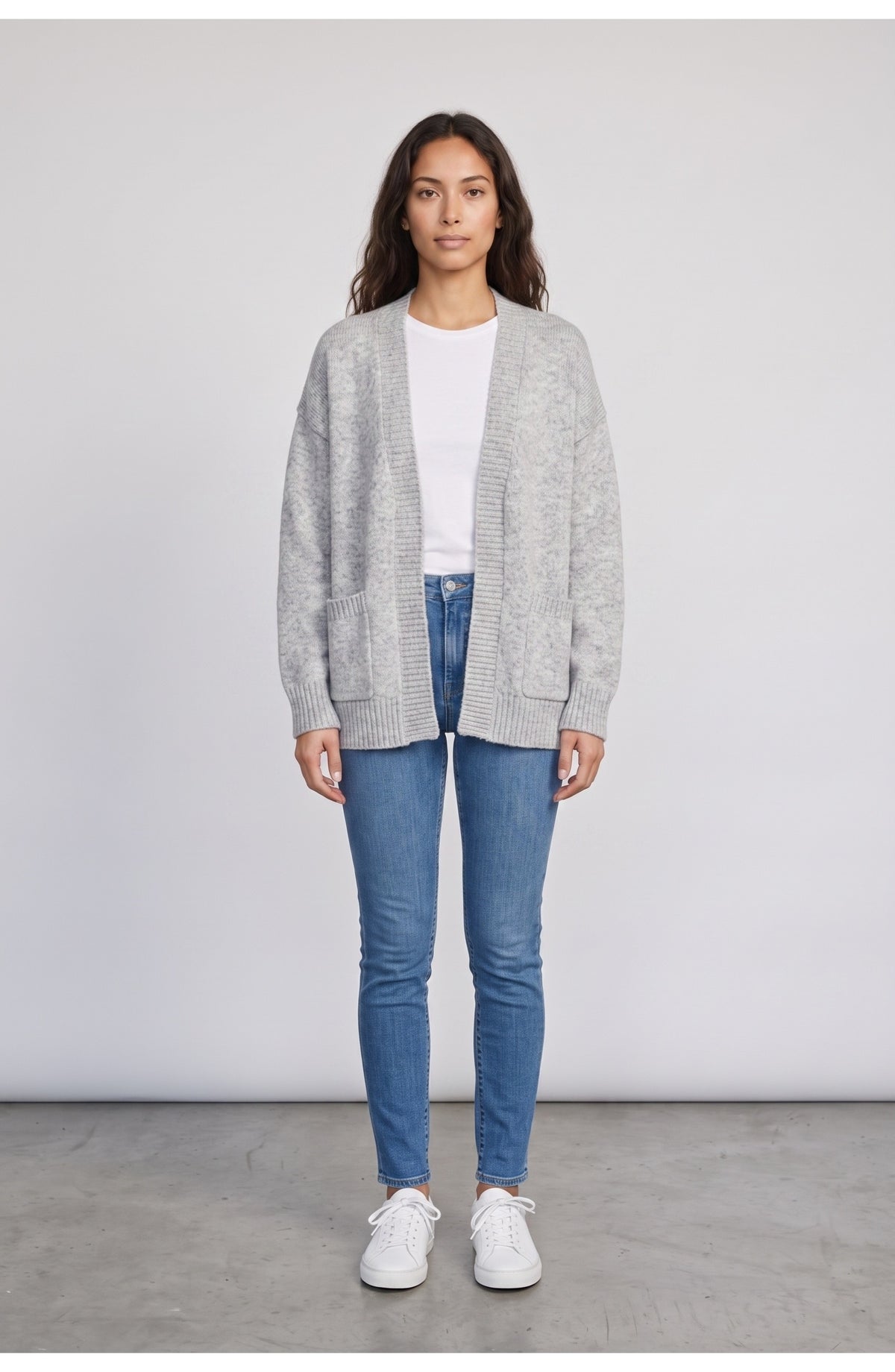 Women's Chunky Cardigan in Gray Melange, front view