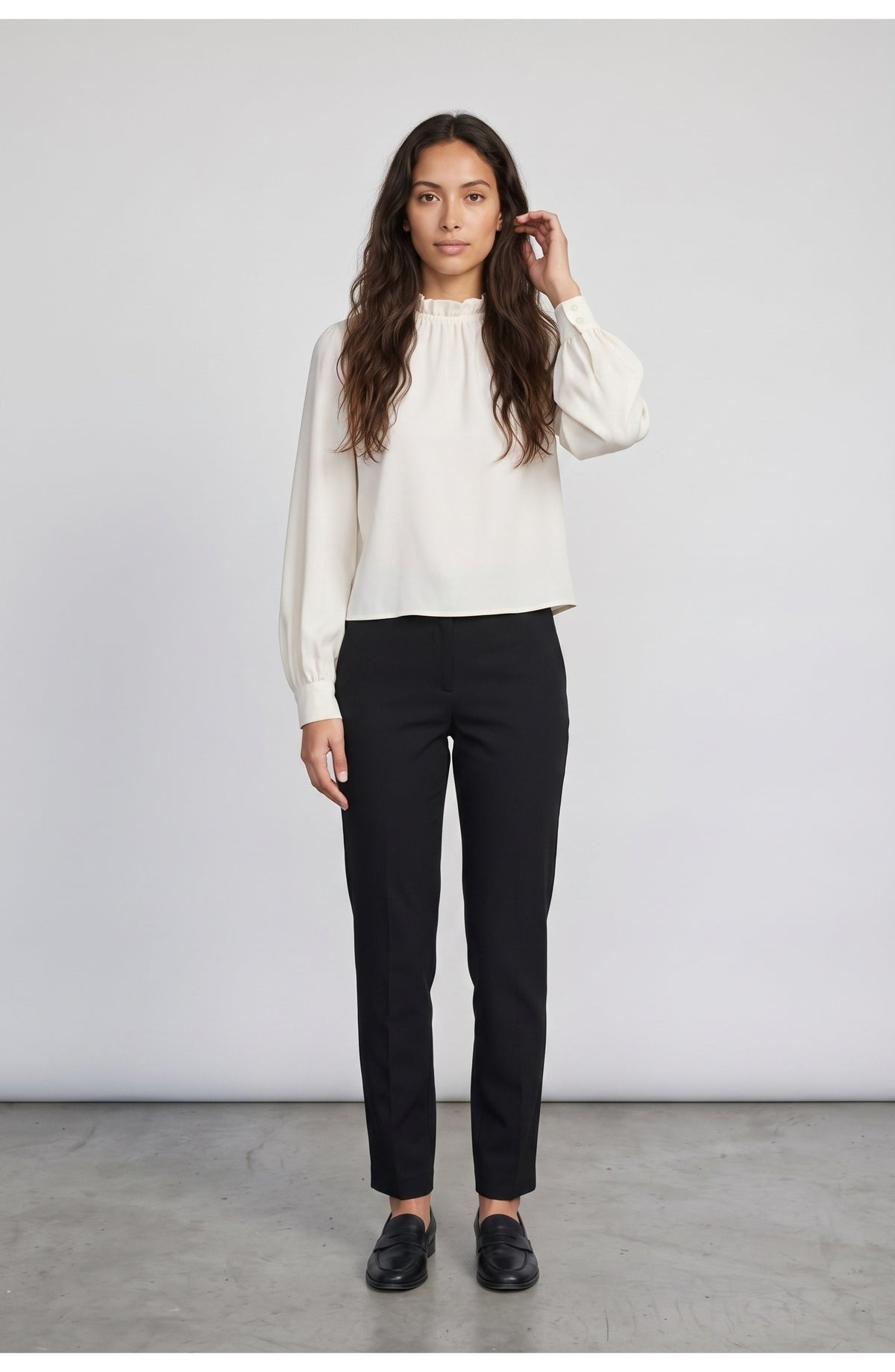 Women's Ruffle Blouse in Ivory, front view