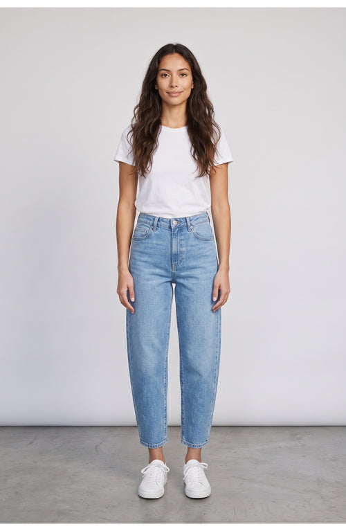 Women's Barrel Leg Jeans in Light Blue, front view