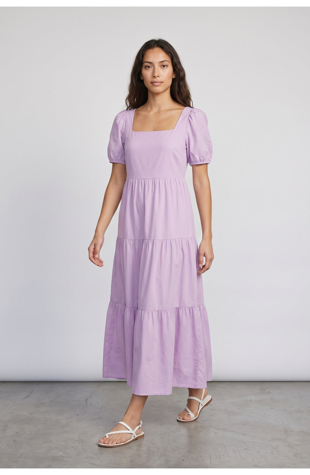 Women's Tiered Maxi Dress in Lilac, front view