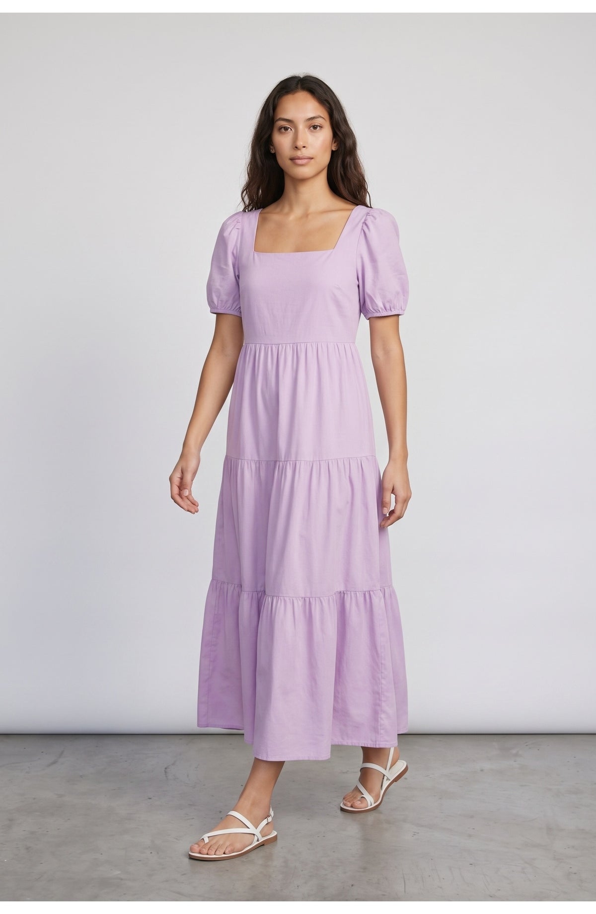 Women's Tiered Maxi Dress in Lilac, front view