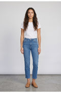 Women's Straight Leg Jeans in Mid Blue, front view