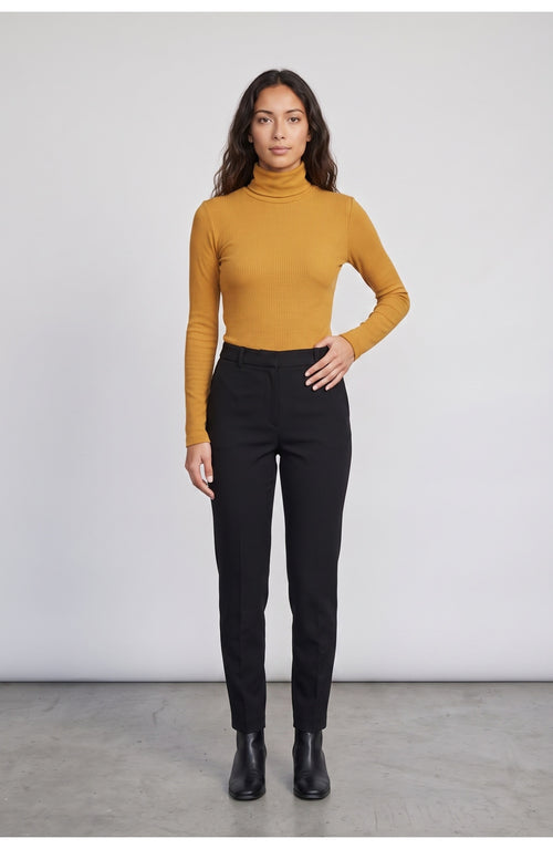 Women's Fitted Turtleneck Top in Mustard, front view