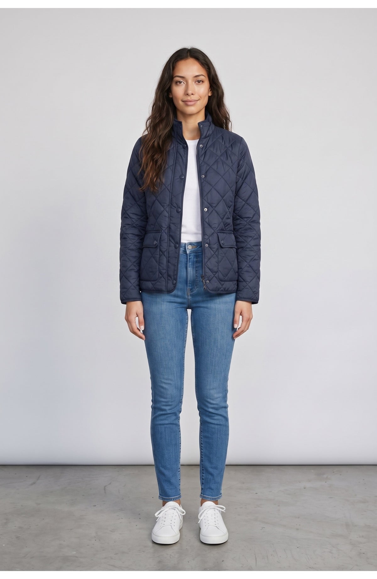 Women's Quilted Jacket in Navy, front view