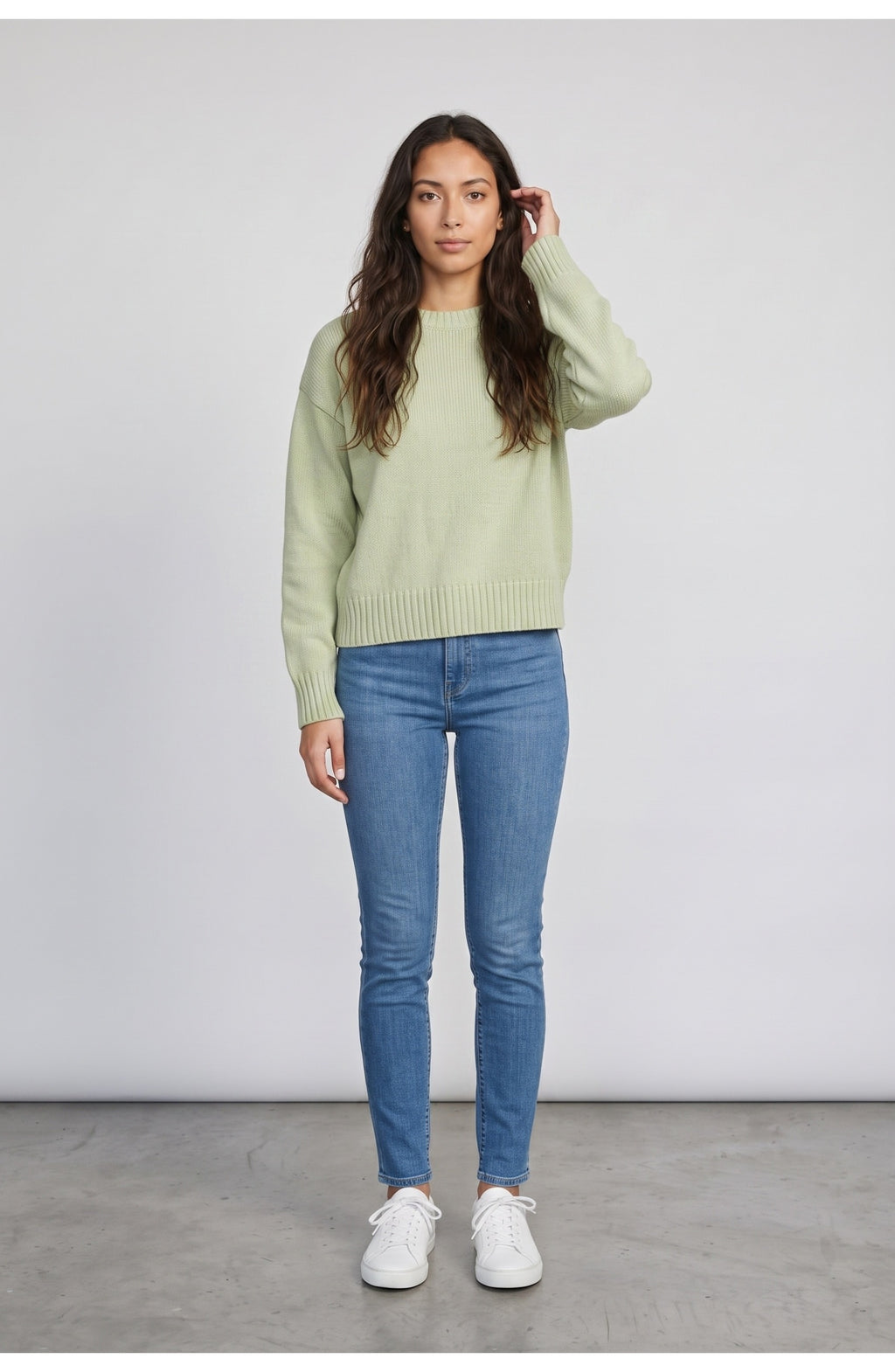Women's Crew Neck Sweater in Pistachio, front view