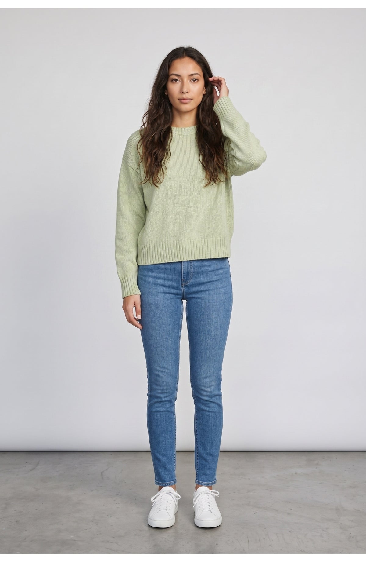 Women's Crew Neck Sweater in Pistachio, front view