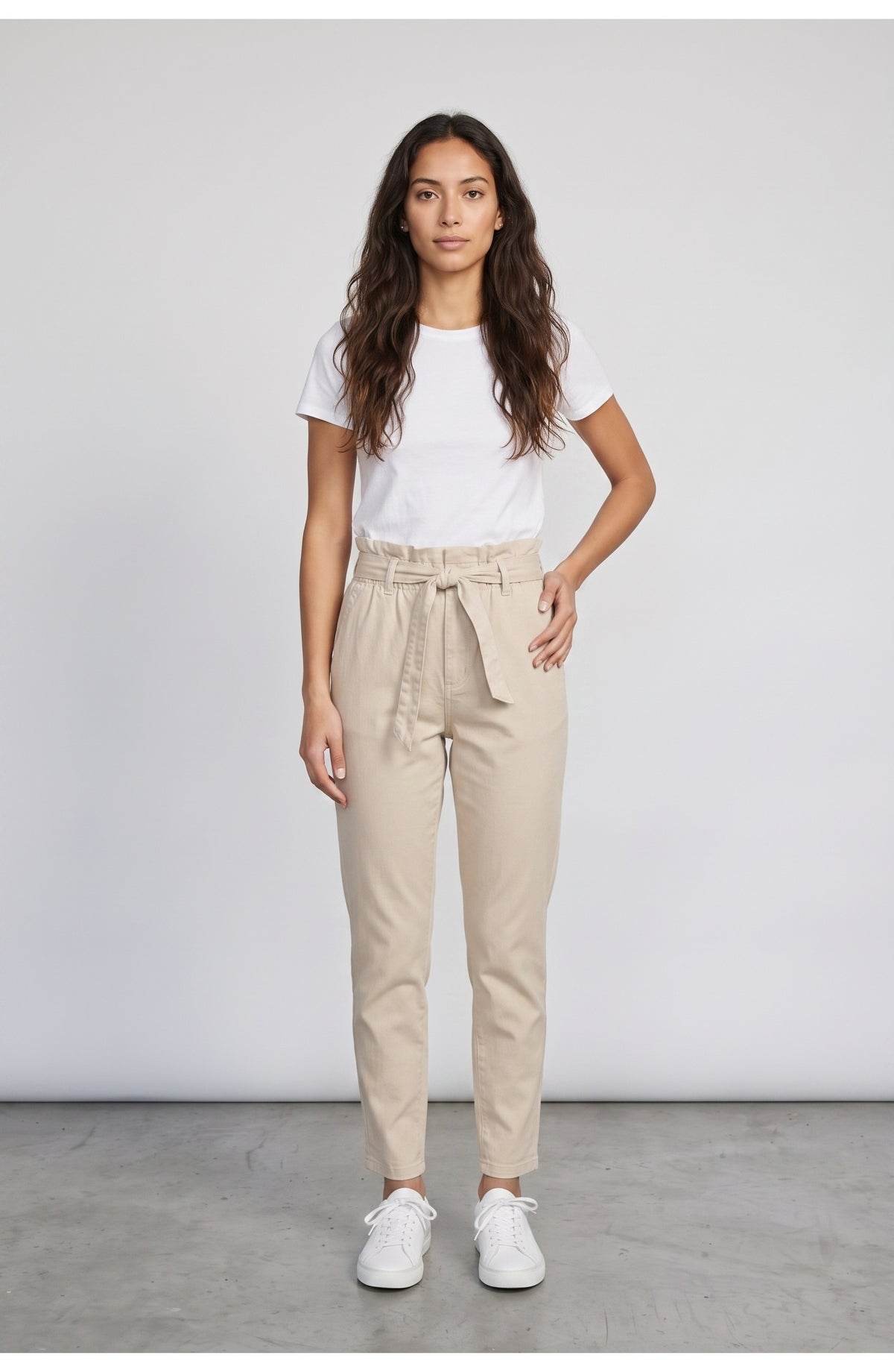 Women's Paperbag Pants in Sand, front view
