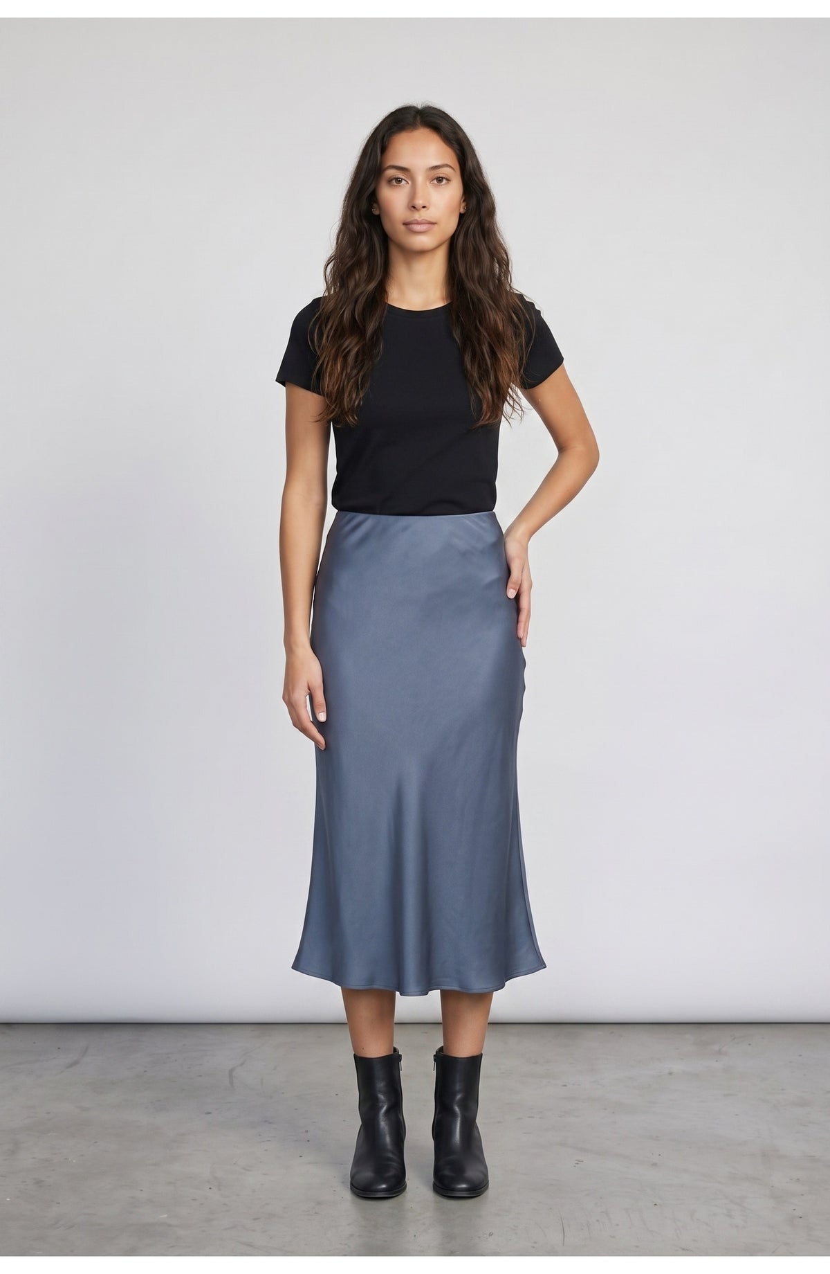 Women's Slip Skirt in Slate Blue, front view