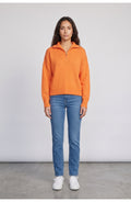 Women's Half Zip Sweater in Tangerine, front view
