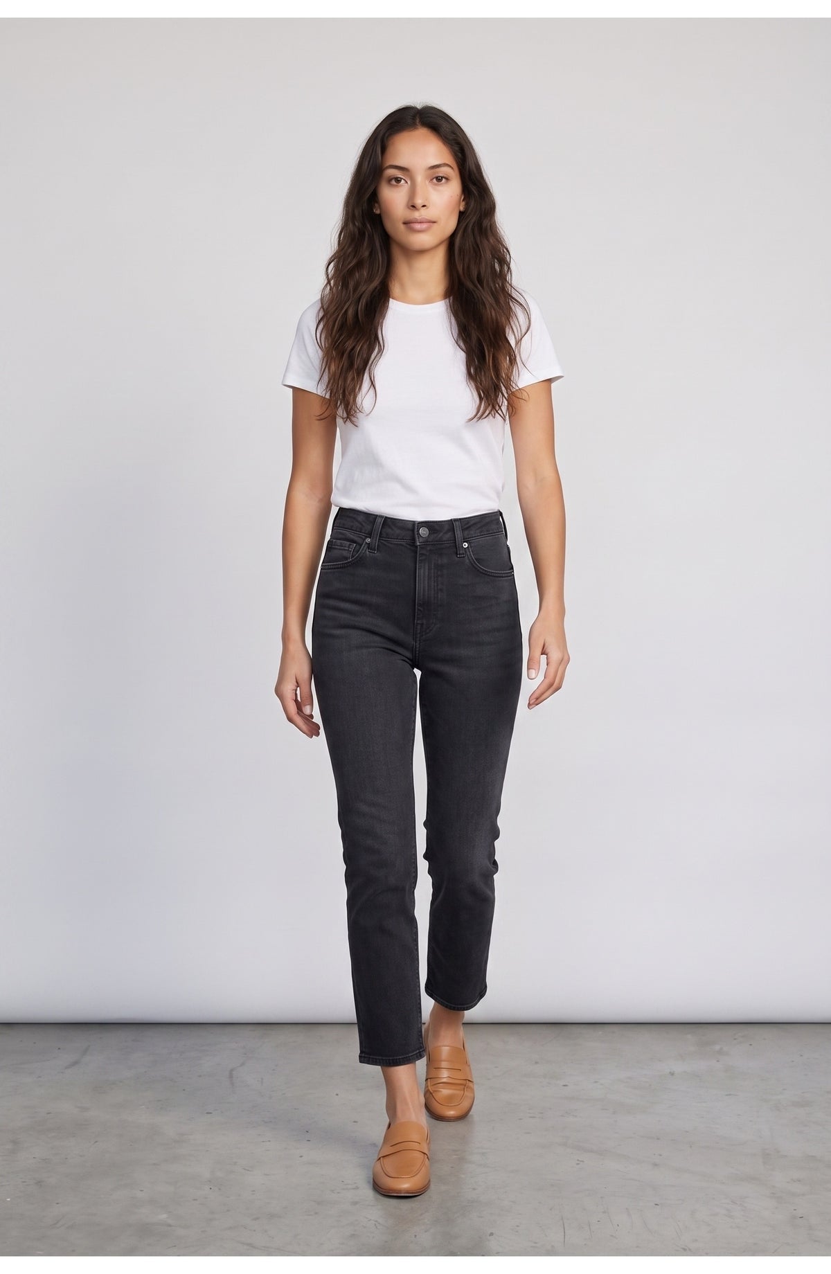 Women's Straight Leg Jeans in Washed Black, front view