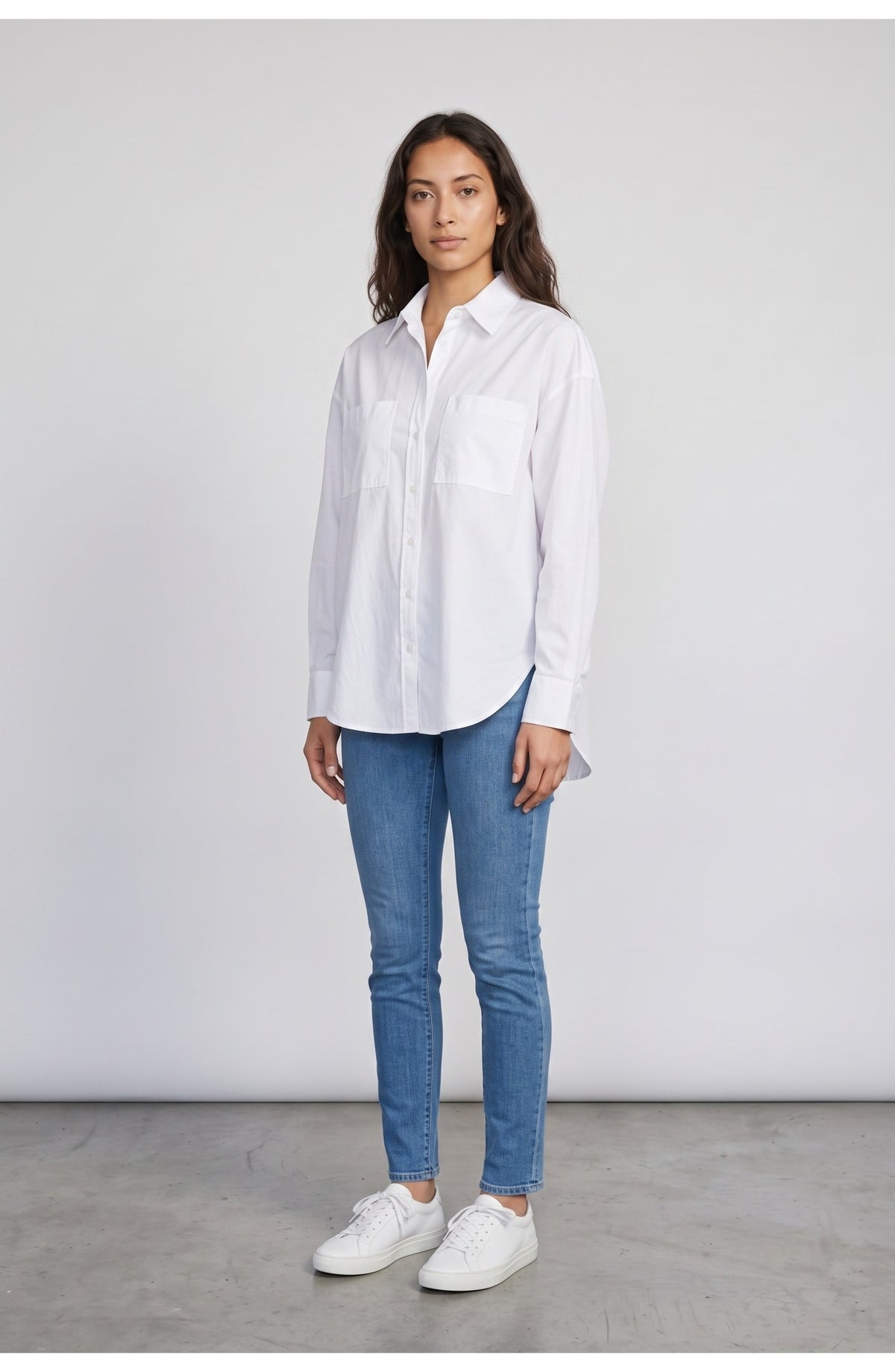 Women's Oversized Shirt in White, front view