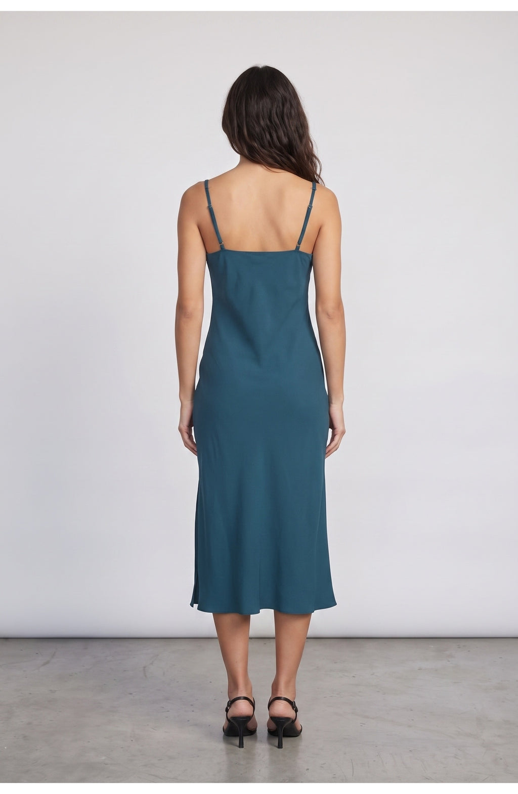 Women's Slip Midi Dress, back view (shown in Deep Teal)