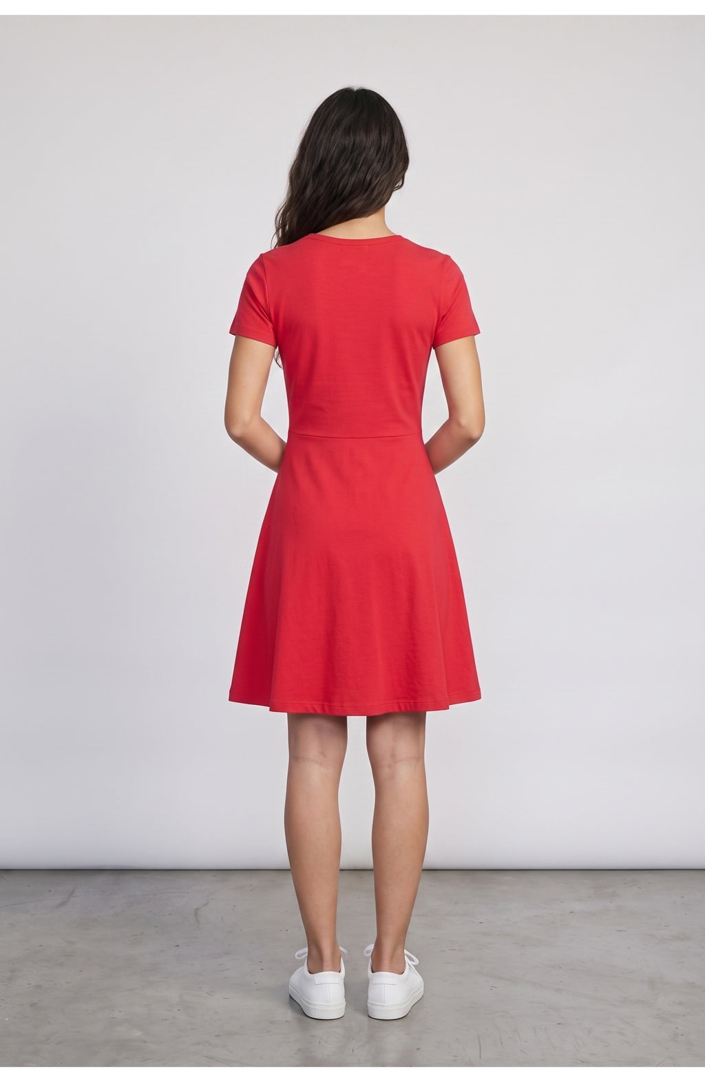 Women's Skater Dress, back view (shown in Cherry Red)