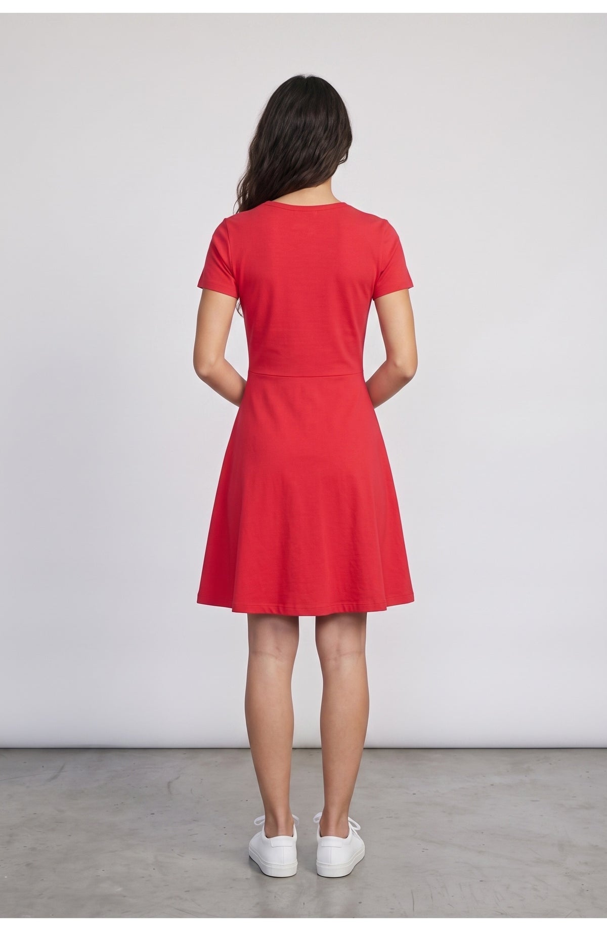 Women's Skater Dress, back view (shown in Cherry Red)