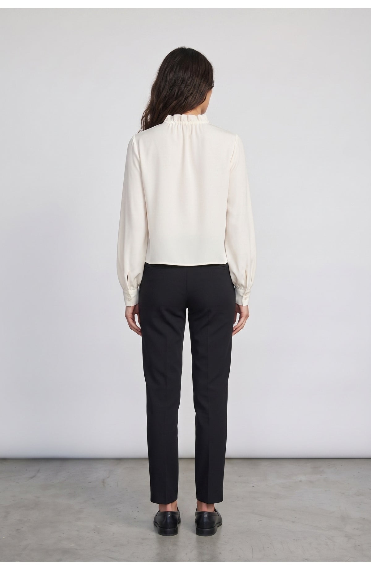 Women's Ruffle Blouse, back view (shown in Ivory)