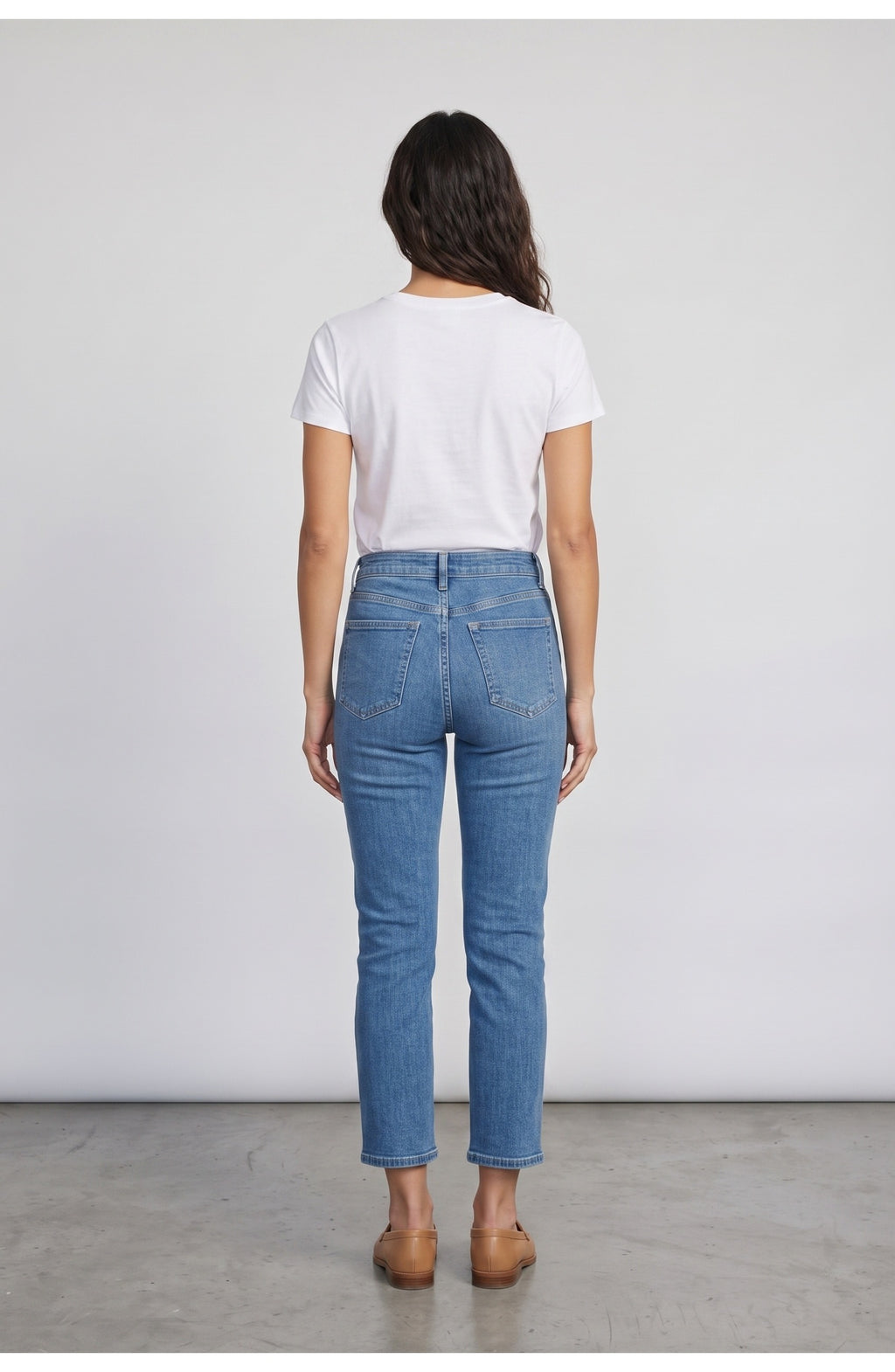 Women's Straight Leg Jeans, back view (shown in Mid Blue)