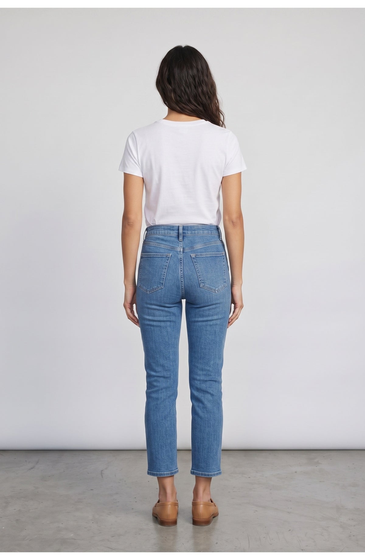 Women's Straight Leg Jeans, back view (shown in Mid Blue)