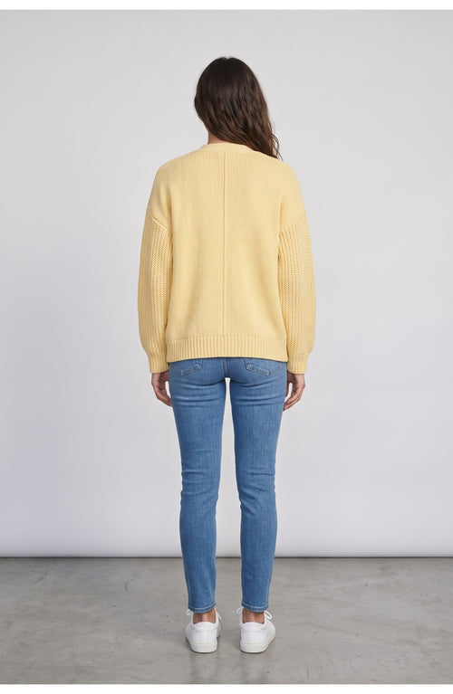 Women's Chunky Cardigan, back view (shown in Butter Yellow)