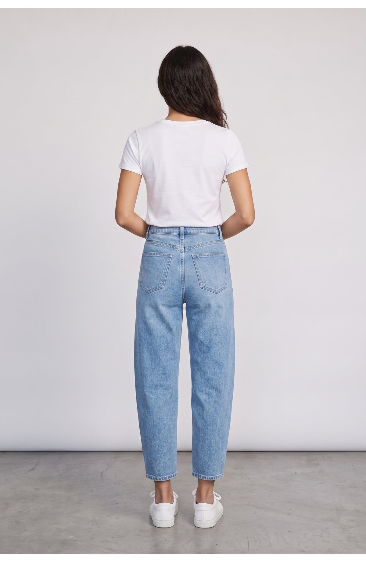 Women's Barrel Leg Jeans, back view (shown in Light Blue)