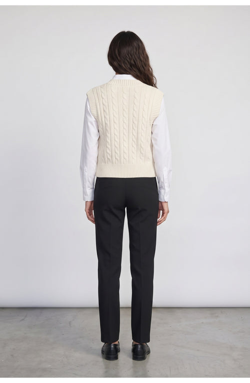 Women's Cable Knit Vest, back view (shown in Cream)