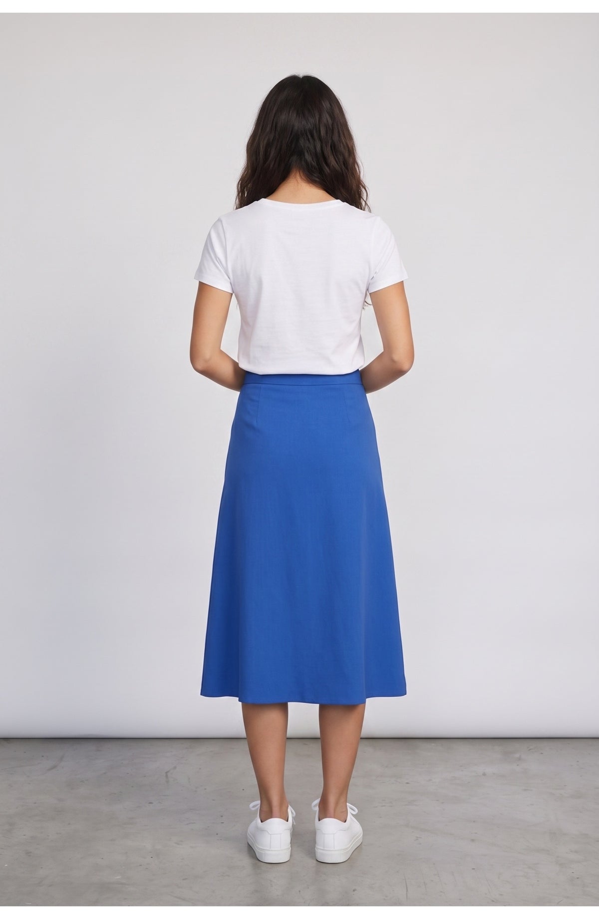 Women's Wrap Midi Skirt, back view (shown in Cobalt Blue)