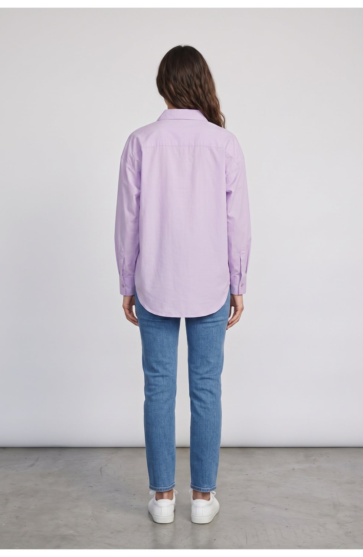 Women's Oversized Shirt, back view (shown in Lavender)