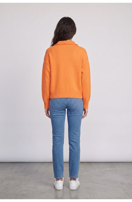 Women's Half Zip Sweater, back view (shown in Tangerine)