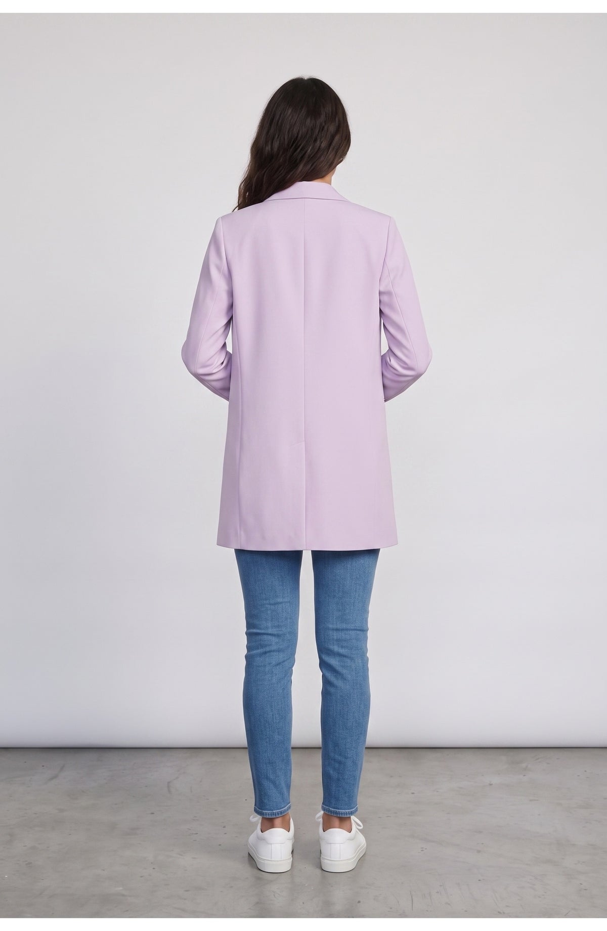 Women's Longline Blazer, back view (shown in Lilac)