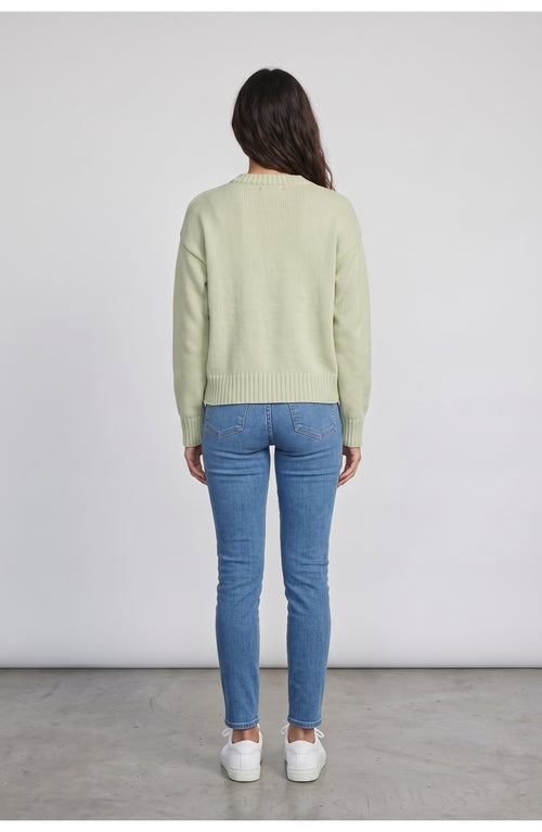Women's Crew Neck Sweater, back view (shown in Pistachio)